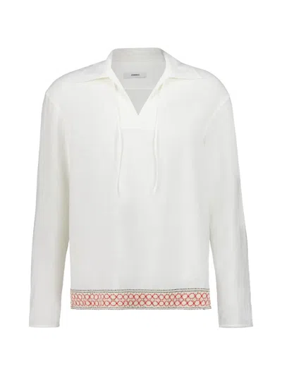 Commas Crochet-trim Tie Shirt In White