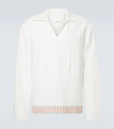 Commas Crochet-trimmed Tie-neck Linen-blend Shirt In White