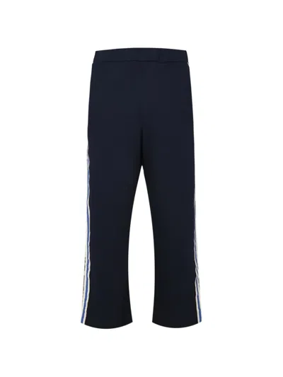 Commas Crochet-stripe Jersey Trousers In Blue