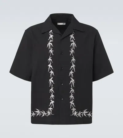 Commas Embroidered Bowling Shirt In Black