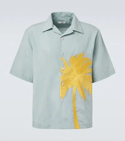Commas Embroidered Bowling Shirt In Blue