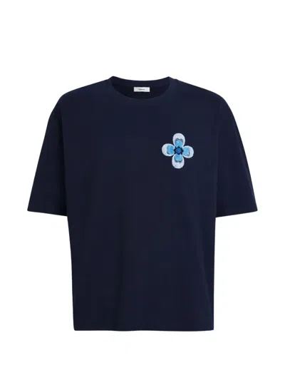 Commas Embroidered Cotton T-shirt In Blue