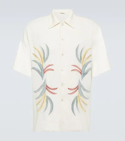 Commas Embroidered Linen And Cotton Bowling Shirt In White