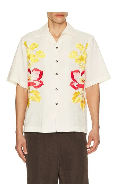 Commas Embroidered Peonies Bowling Shirt In White