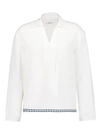 Commas Embroidered Tie-neck Shirt In White