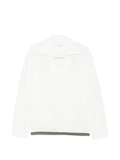 Commas Embroidered-trim Front-tie Shirt In White