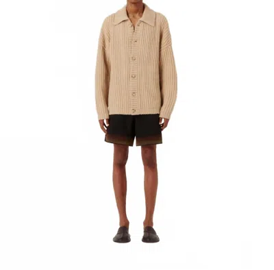 Commas Fisherman Rib Cotton Wool Cardigan In Beige In Burgundy