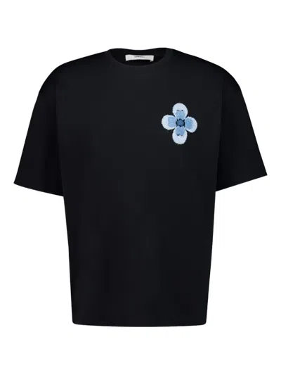 Commas Floral-embroidered T-shirt In Black