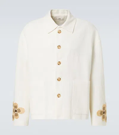 Commas Floral Linen And Cotton Bouclé Jacket In Off White