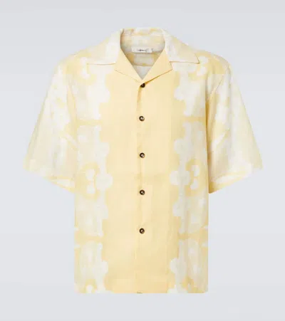 Commas Floral Linen Bowling Shirt In Yellow