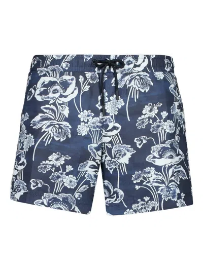 Commas Floral-print Swim Shorts In Blue