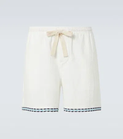 Commas Frequency Embroidered Linen Shorts In White