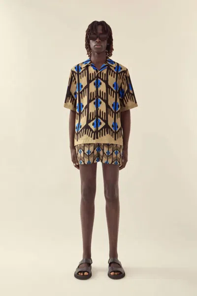 Commas Multicolor Geometric Print Silk Camp Collar Shirt In Yellow