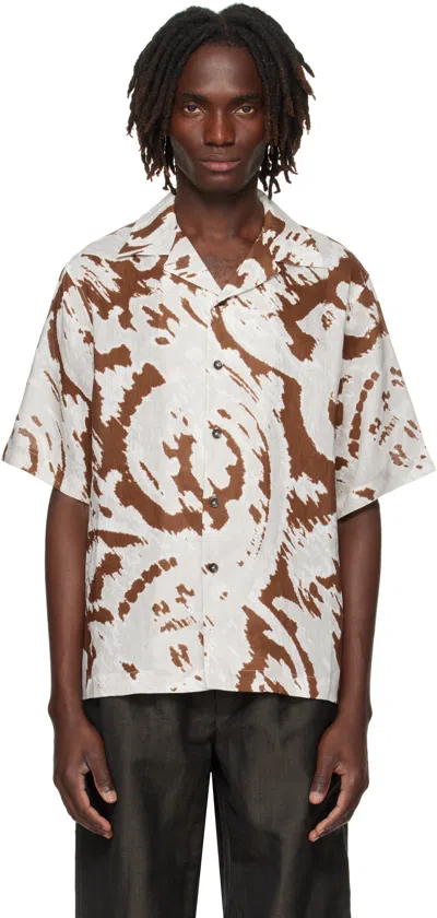 Commas Gray & Brown Paisley Linen Camp Collar Shirt