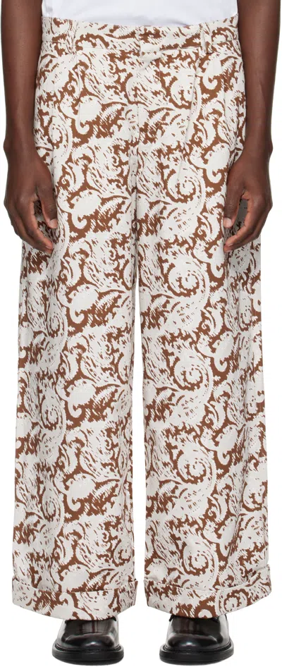 Commas Gray & Brown Paisley Print Trousers