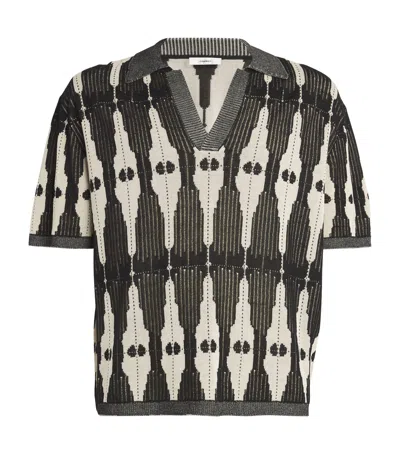 Commas Jacquard Polo Shirt In Cream / Black