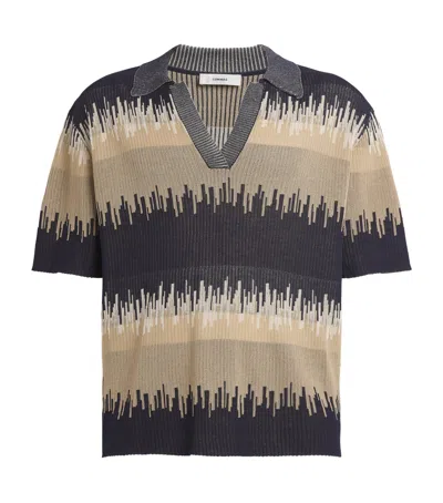 Commas Jacquard Wave Polo Shirt In Black