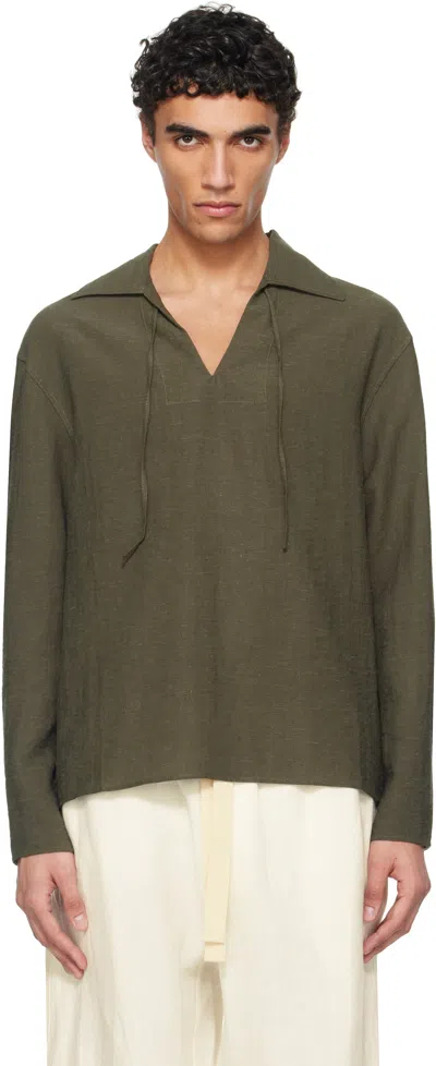 Commas Khaki Tie Collar Resort Shirt In Dark Taupe