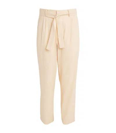 Commas Linen-blend Belted Straight Trousers In Neutral