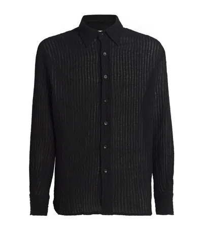 Commas Linen-blend Sheer Striped Shirt In Black