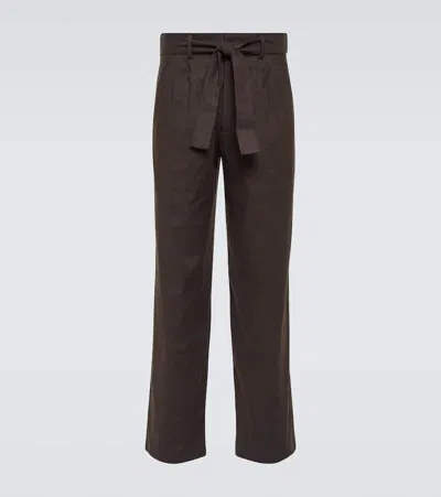 Commas Linen-blend Straight Pants In Brown