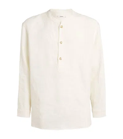 Commas Linen Mandarin-collar Shirt In White