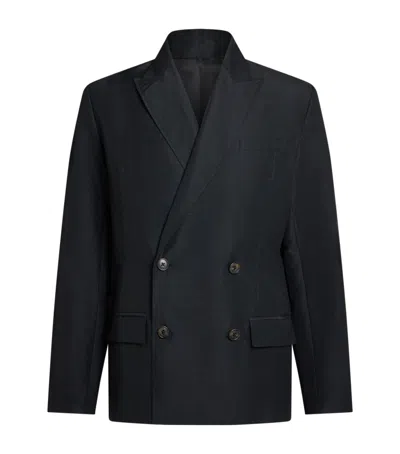 Commas Linen-wool Double-breasted Blazer In Black