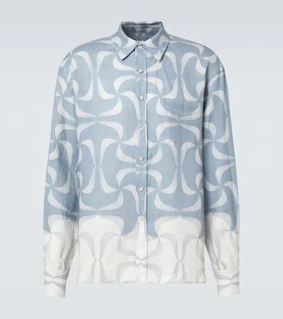 Commas Mantra Printed Linen Shirt In Blue