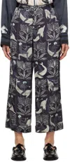 Commas Navy Printed Trousers In Fresco Tile Black