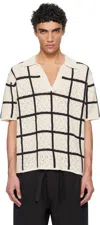 Commas Off-white & Black Crochet Check Open Placket Polo In Off White / Black