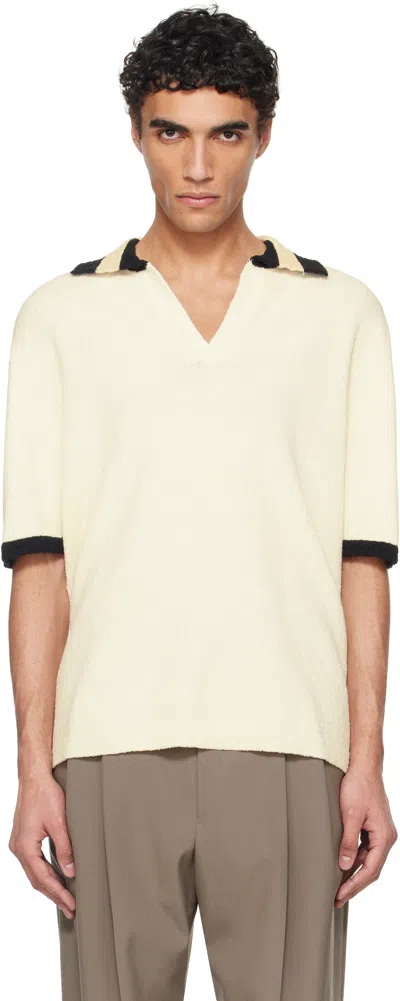 Commas Off-white Hand Crochet Collar Polo In Off White