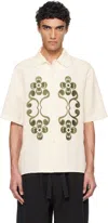 Commas Reflection Embroidered Bowling Shirt In Flax / Green