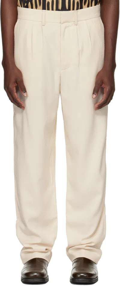 Commas Off-white Textured Tailored Trousers In Sand