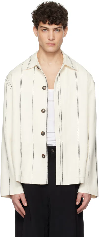 Commas Off-white Woven Stripe Resort Jacket In Cream / Black