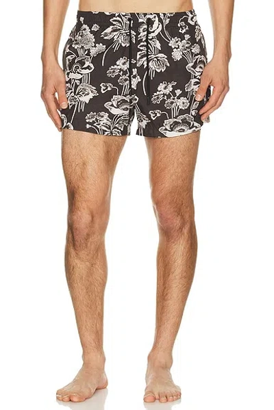 Commas Painted Peonies Short Swim Short In Black