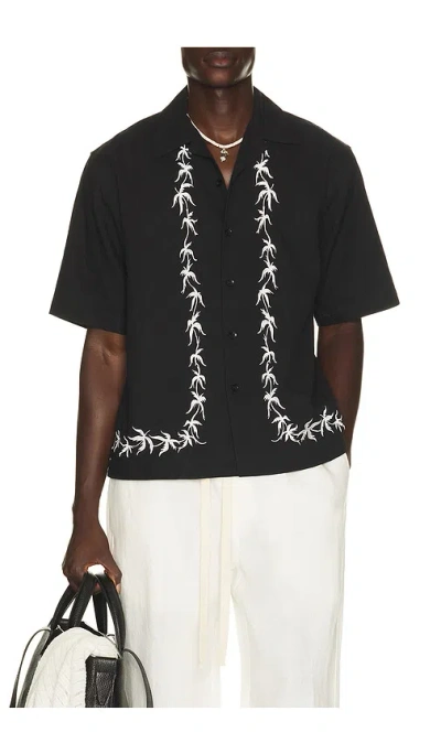 Commas Palm Embroidery Bowling Shirt In Black