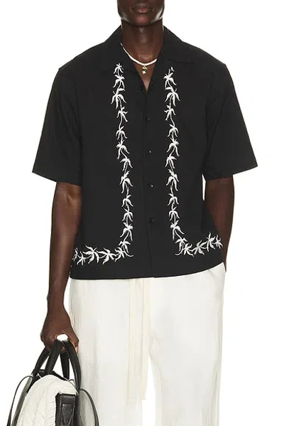 Commas Palm Embroidery Bowling Shirt In Black