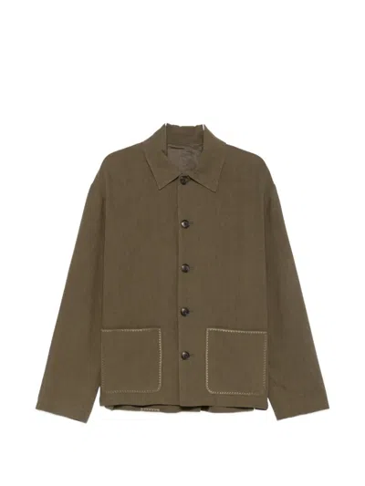 Commas Palm-embroidered Patch-pocket Overshirt In Brown