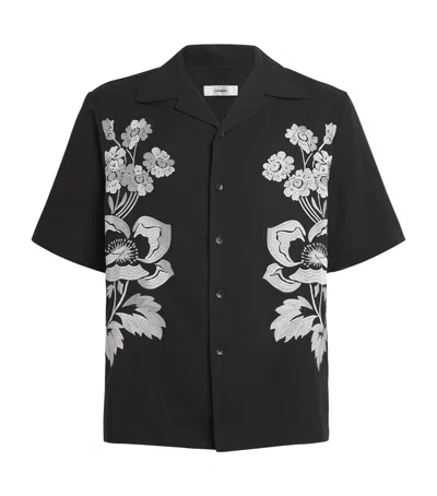 Commas Peonies Embroidered Short-sleeve Shirt In Black