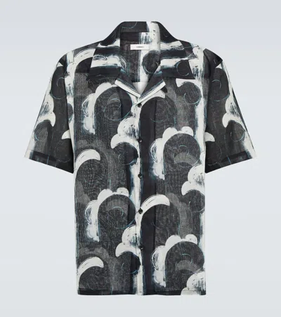 Commas Printed Cotton Voile Bowling Shirt In Black