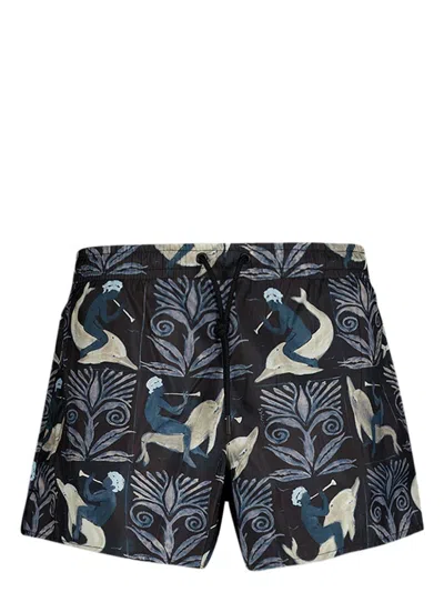 Commas Navy Printed Swim Shorts In Fresco Tile Black