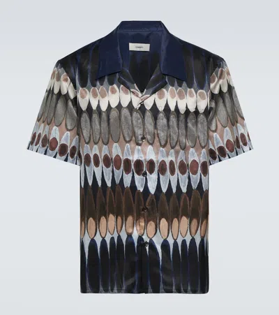 Commas Printed Silk And Cotton Bowling Shirt In Black/multi