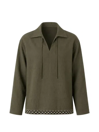 Commas Resort Embroidered Front-tie Shirt In Green
