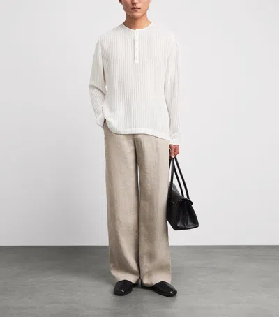 Commas Sheer Stripe Henley T-shirt In White