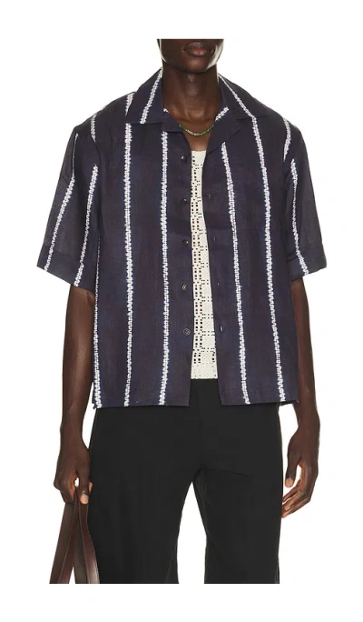 Commas Shibori Stripe Cuffed Camp Collar Shirt In Blue