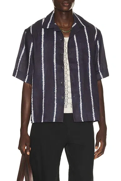 Commas Shibori Stripe Cuffed Camp Collar Shirt In Blue