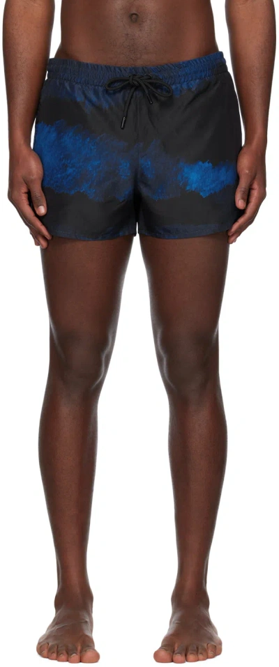 Commas Ssense Exclusive Black & Blue Swim Shorts In Midnight Shoreline