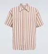 Commas Striped Cotton And Linen Shirt In Mocha Stripe
