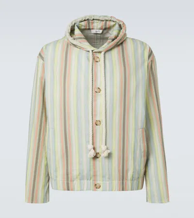 Commas Striped Hooded Hemp And Cotton Jacket In Green