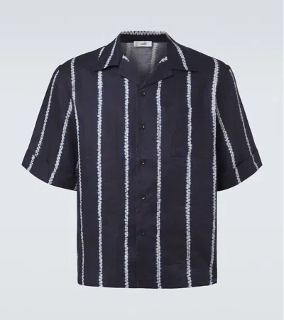 Commas Striped Linen Bowling Shirt In Blue